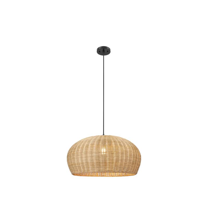 Innovations Lighting Oasis - 1 Light 22" Cord Hung Pendant - Matte Black Finish - Natural Shade - Matte Black