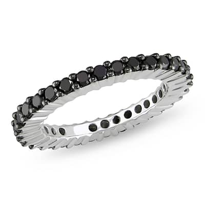 Miadora 1ct TDW Black Diamond Eternity Ring in 18k White Gold