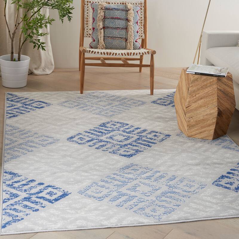 Nourison Whimsicle Boho Geometric Grey Blue Area Rug - 7' x 10' - Grey Blue - Runner/Rectangle