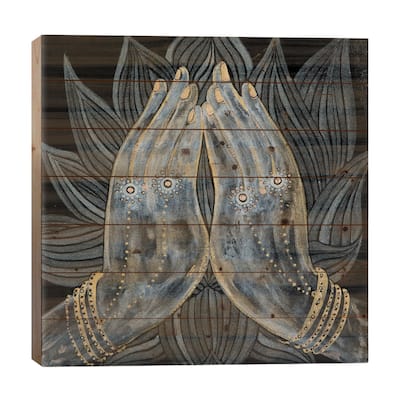 Lotus Prayer Print On Wood by Mishel Schwartz - Multi-Color
