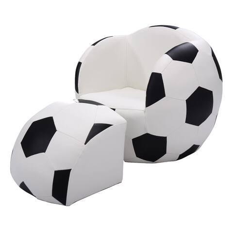 Football Shaped Kids Sofa Couch with Ottoman - 20.5" x 19" x 17" (L x W x H)