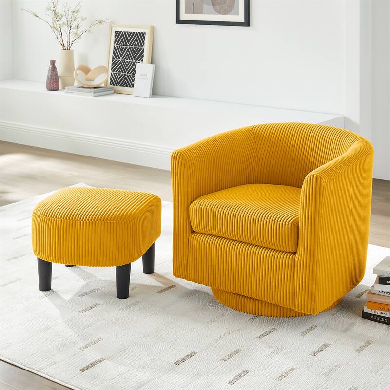 Swivel 360 Recliner Corduroy Accent Chair Single Sofa with Ottoman