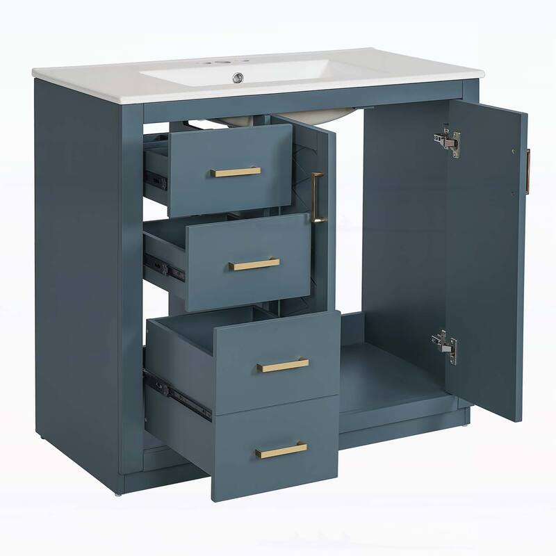 Freestanding Vanity Set with 3 Drawers& Soft Closing Doors