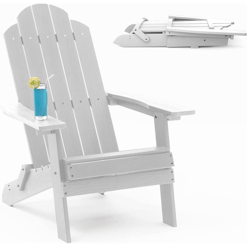 WINSOON All Weather HIPS Outdoor Set of 8 Folding Adirondack Chairs Garden Patio Chairs Fire Pit Chairs - White x 8