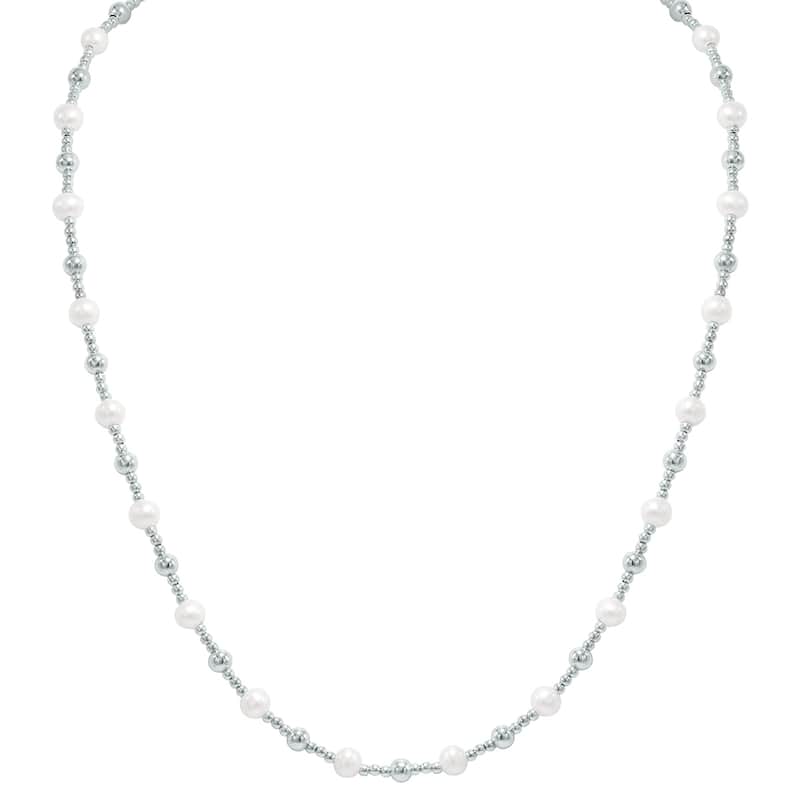 Marquee Jewels Silver Polished Pearl Beaded Chain with Lobster Clasp - 18 Inch