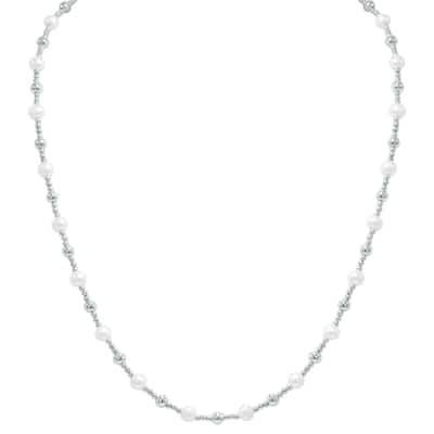 Marquee Jewels Silver Polished Pearl Beaded Chain with Lobster Clasp - 18 Inch