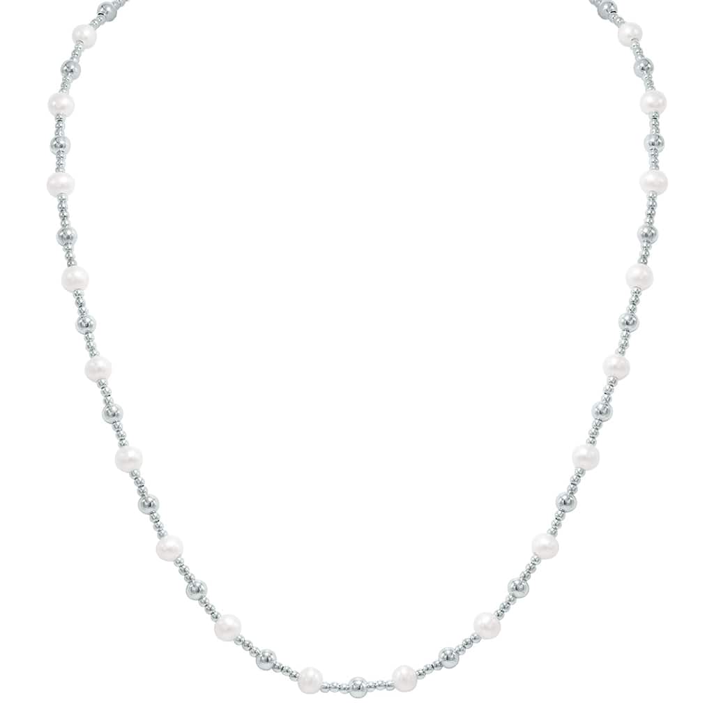 Marquee Jewels Silver Polished Pearl Beaded Chain with Lobster Clasp - 18 Inch