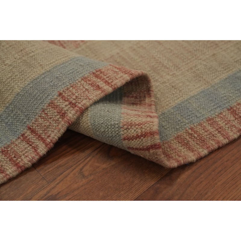Hand Woven Oriental 100% Wool Carpet Southwestern Tribal Beige & Ivories Kilim Area Rug - 13' 0'' X 10' 0''