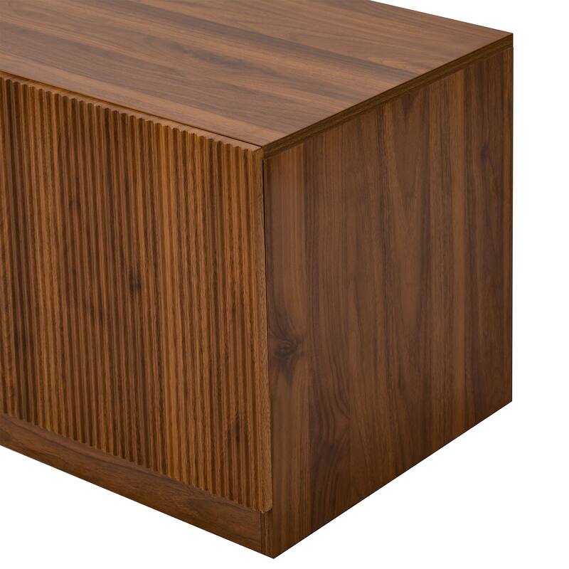 Retro Fluted TV Stand TV Console for TVs Up to 85", Rattan Doors Media Cabinets Television Cabinet with Adjustable Shelf