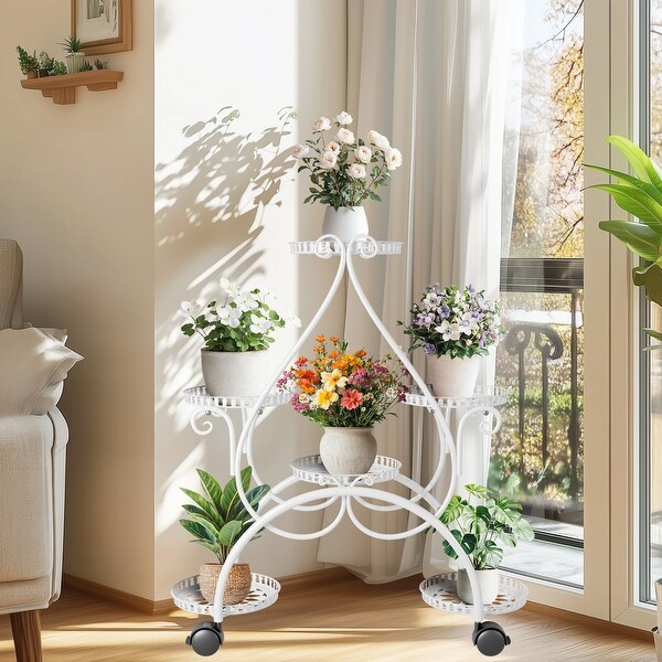 6 Tiers Flower Display Stand White Metal Plant Stand Wrought Iron