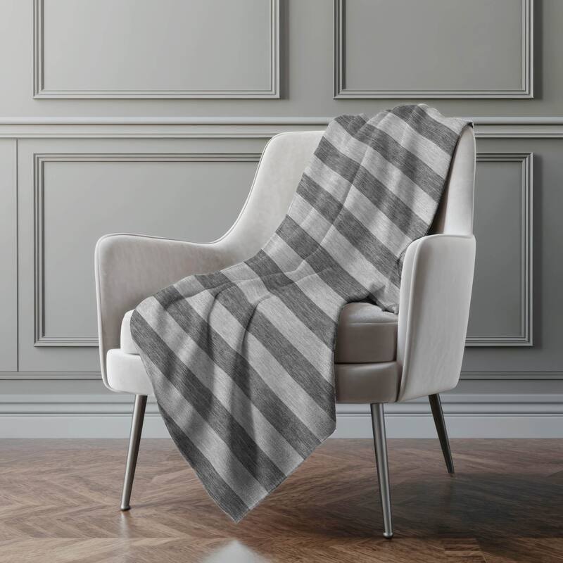 Premium Machine Washable Casual Stripes Sherpa Throw Blanket - Granite - 4'2" x 5'10"
