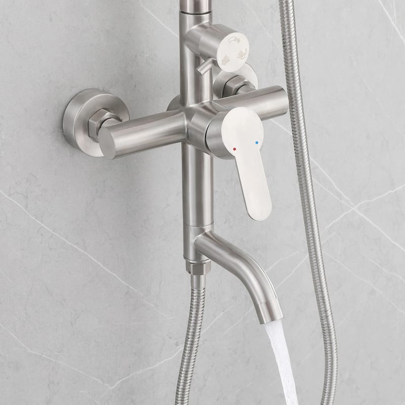 51"H 3-Function 304 Stainless Steel Wall-Mounted Outdoor Shower System