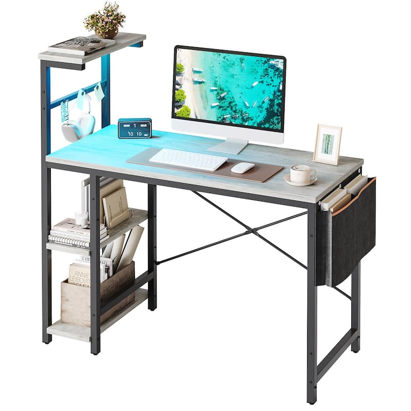 Computer Desk Home Office Desk with LED & Adjustable Shelves