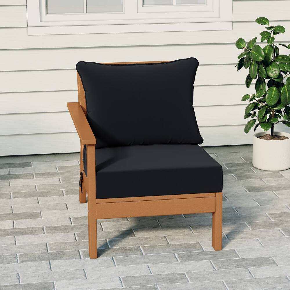 Birchwood All Weather HDPE Outdoor Patio Deep Seating Teak Left Arm Facing Chair With Cushions (1-Piece)