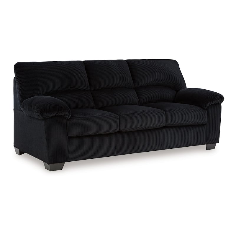 Simy Sofa, 83 Inch Black Polyester Corduroy, Modern Plush Pillow Arms