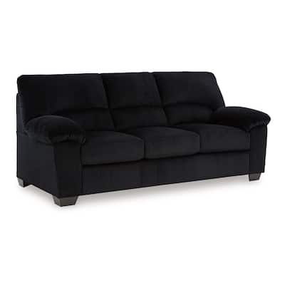 Simy Sofa, 83 Inch Black Polyester Corduroy, Modern Plush Pillow Arms