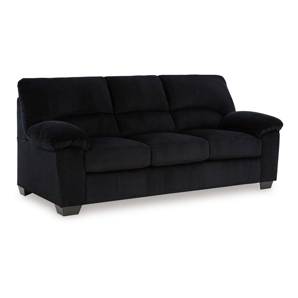 Simy Sofa, 83 Inch Black Polyester Corduroy, Modern Plush Pillow Arms