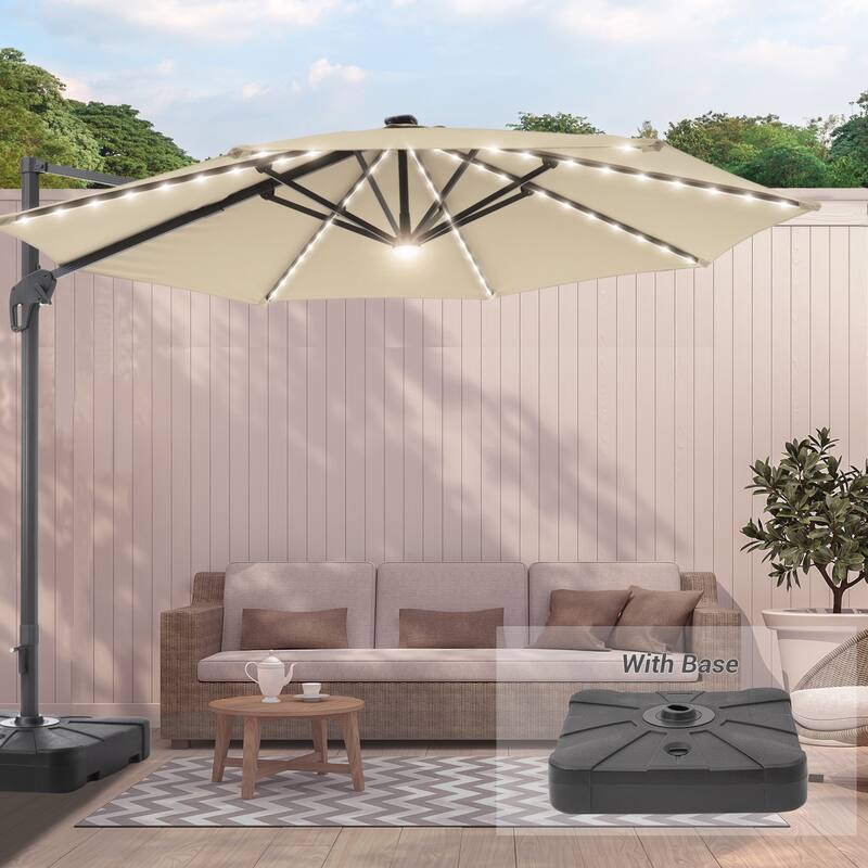 LIVOOSUN 11FT Huge Patio LED offset umbrella Cantilever Umbrella