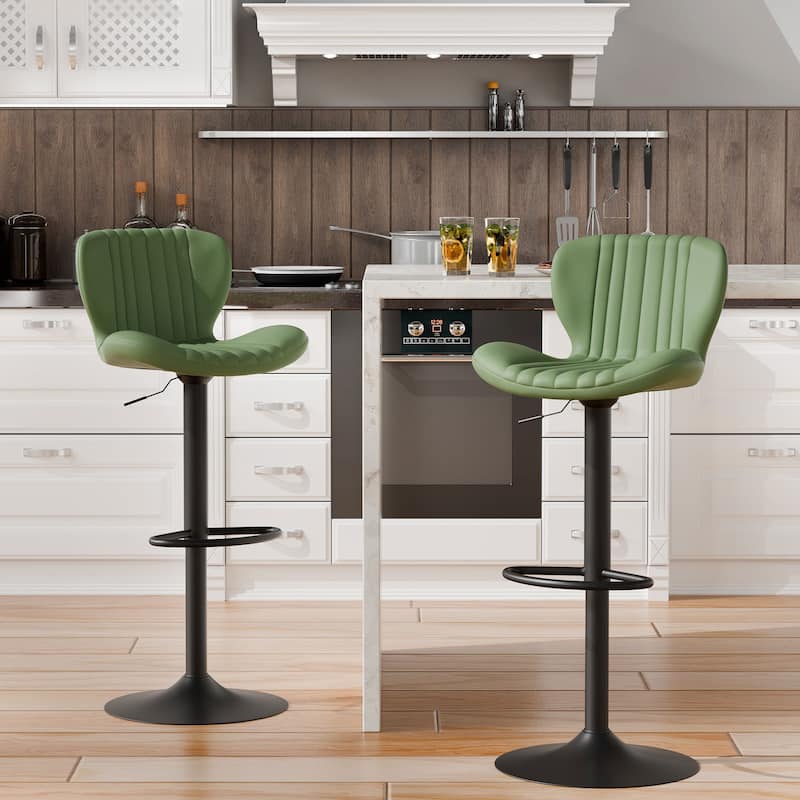 Scallop Bar Stool with 360° Swivel - Modern Kitchen & Home Bar Seating，Set of 2 - N/A - Green