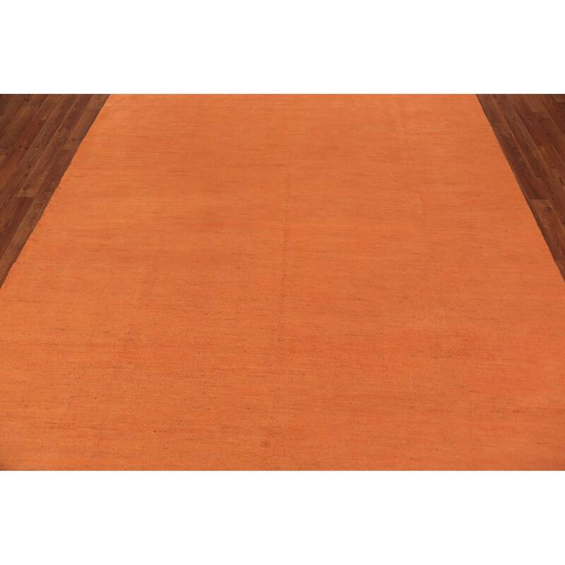 Orange Gabbeh Modern Area Rug Hand-Knotted Solid Wool Carpet - 6'8" x 9'7"