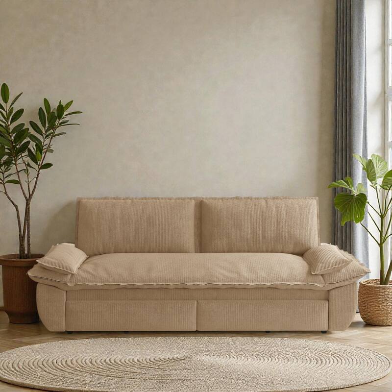 73.2" Pull Out Sofa Bed, 3-in-1 Convertible Queen Sleeper Sofa, Velvet Loveseat Couch for Living Room Bedroom - Camel