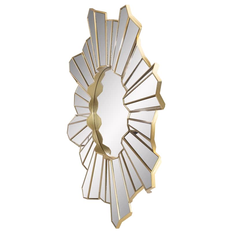 25" Shiny Gold Sunburst Wave Glass Round Wall Mirror