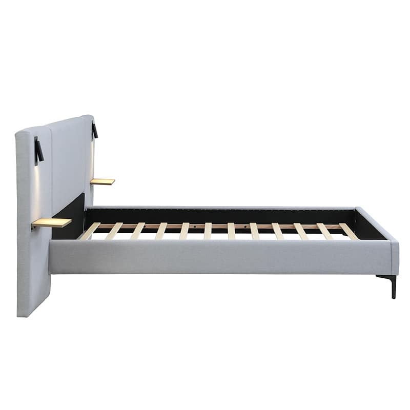 Christopher Knight Home - Elise Boucle Upholstered Bed with Integrated Lights and Shelves