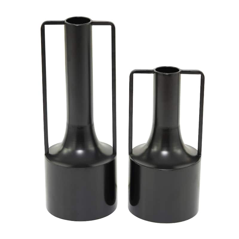 Metal Vase with Handles - Set of 2 Black - Roche River Decor - 6"W x 6"L x 16"H
