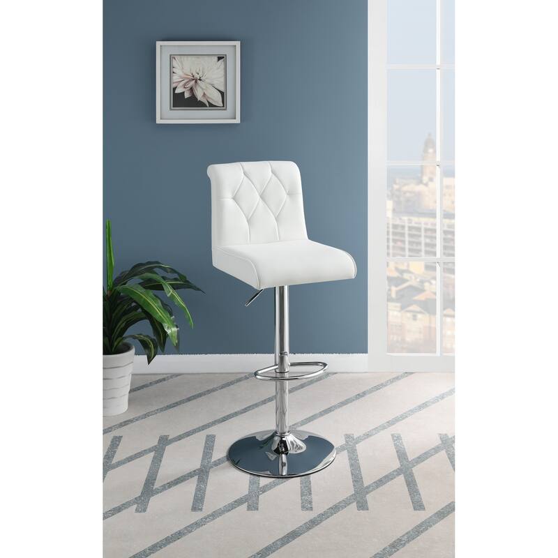 Adjustable Bar Stools Set of 2, Faux Leather Counter Height Chairs with Back, Kitchen Island Stools with Footrest - White