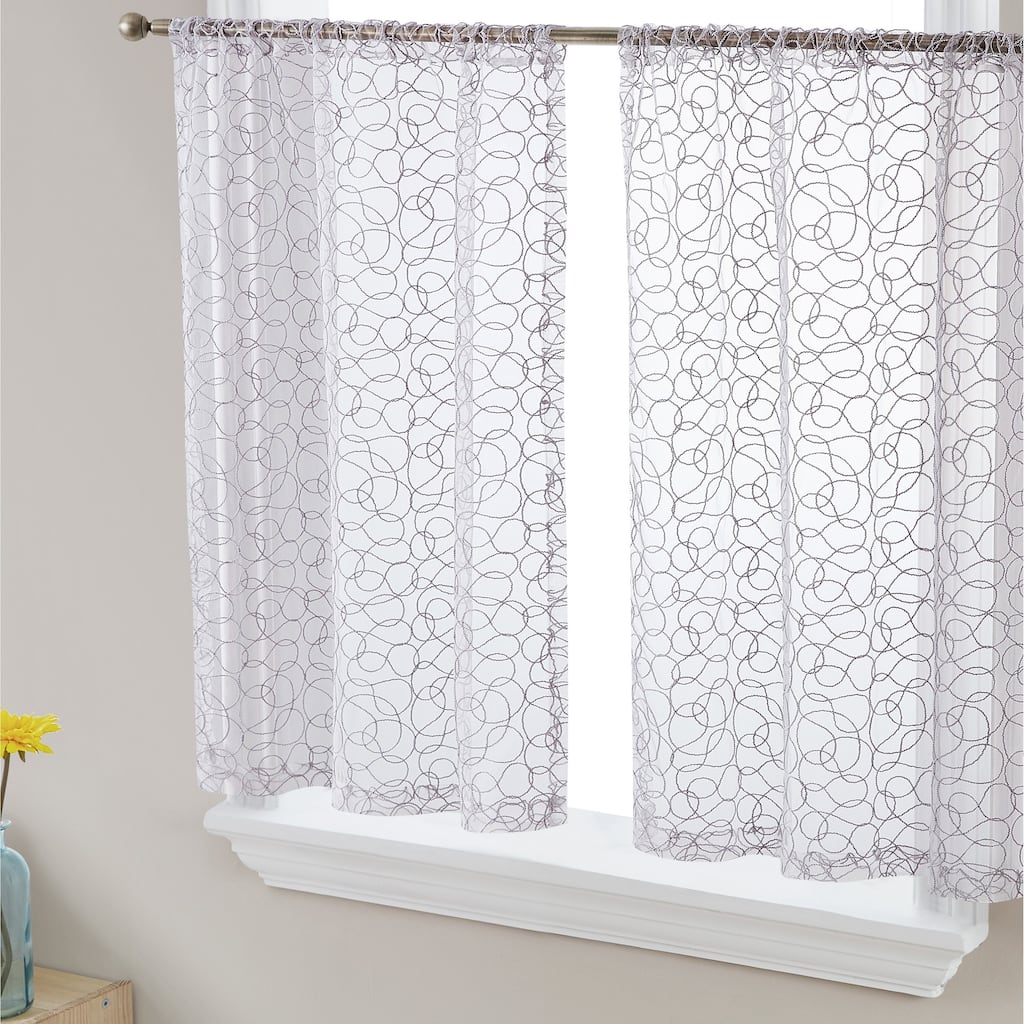 HLC.me Audrey Embroidered Sheer Voile Window Curtain Short Rod Pocket Tiers Valance Kitchen, Small Windows and Bathroom