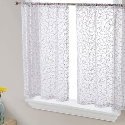Home & Linens Prague Embroidered Sheer Voile Window Curtain Short Rod Pocket Tiers Valance Kitchen, Small Windows and Bathroom