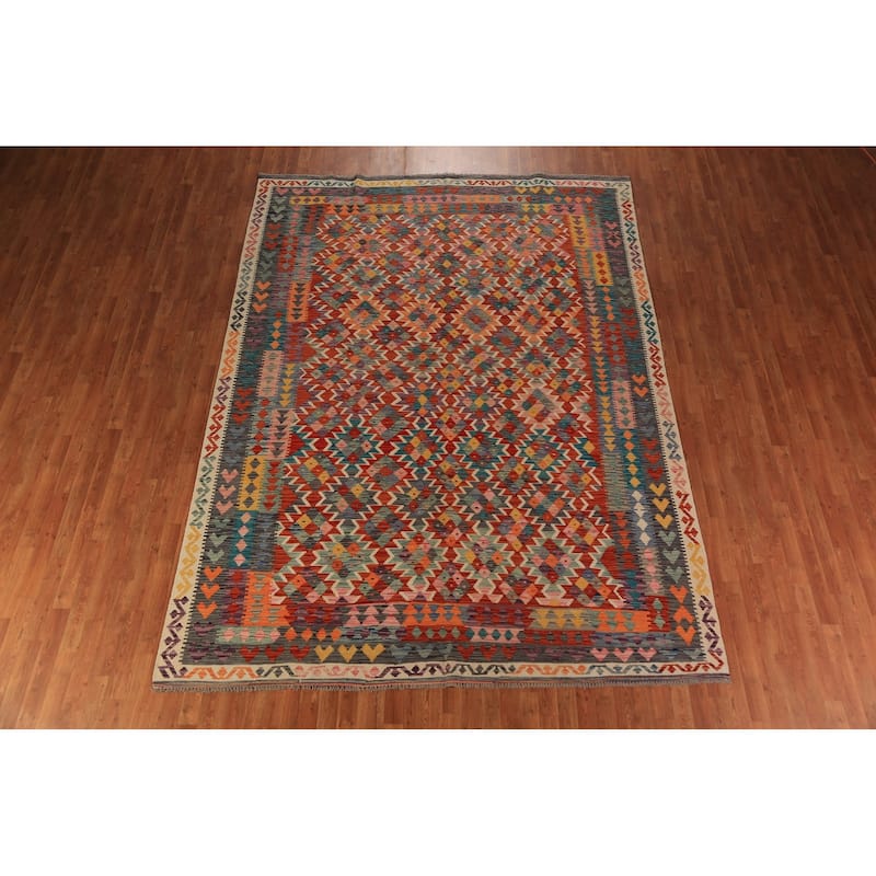 All-Over Kilim Oriental Area Rug Hand-Woven Wool Carpet - 8'4"x 11'6"
