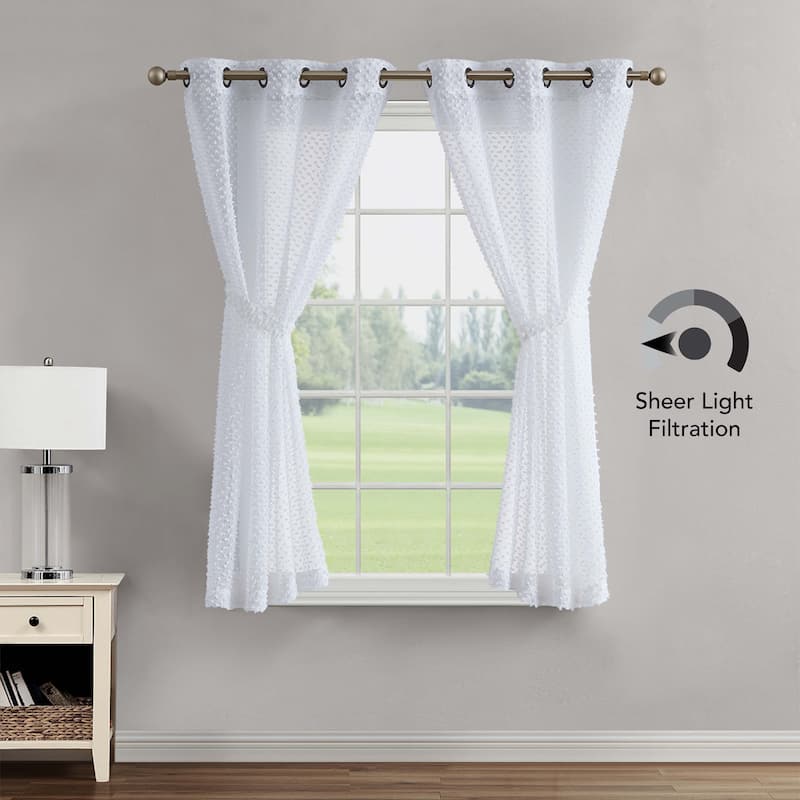 Creative Home Ideas Mia Embellished Sheer Grommet Window Curtain Panel Pair with Tiebacks,
