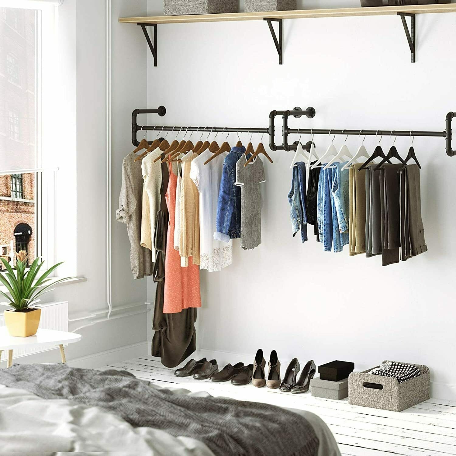 Industrial Pipe Clothes Rack Wall Mounted Hanging Rod Rail Garment