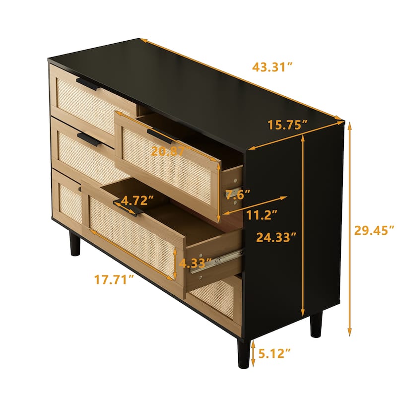 6-drawer Double Dresser with Metal Handle, Storage Cabinet for Bedroom, Living Room