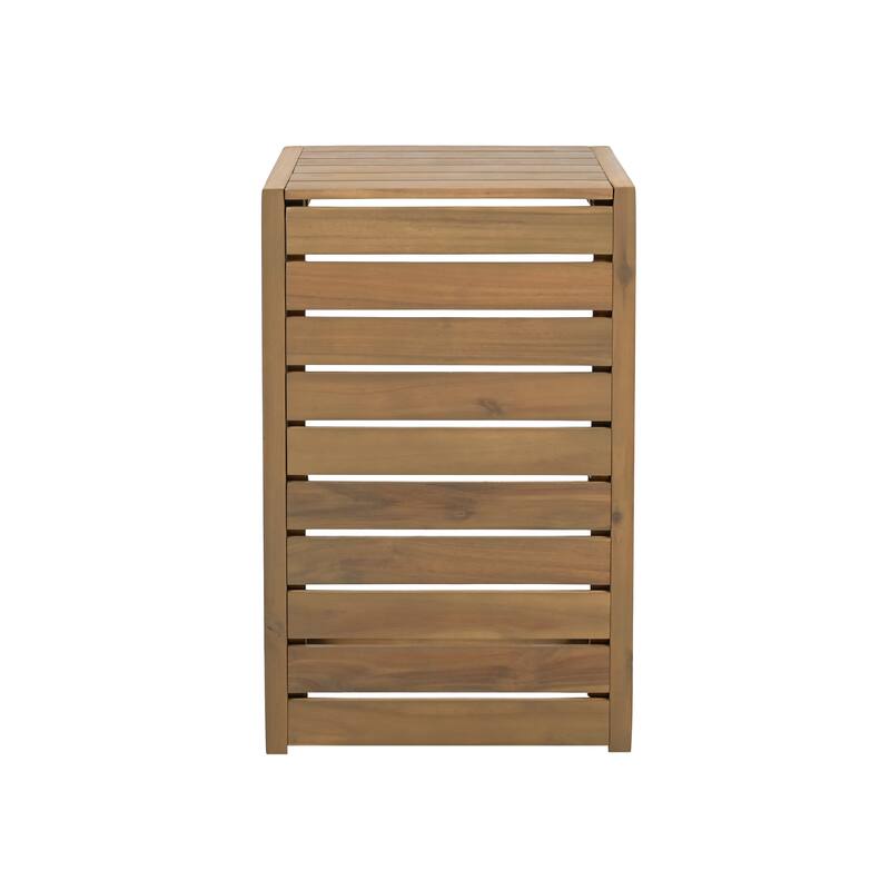 Roomfitters C-Shaped End Table, Slatted Wood Accent Table for Sofa or Patio, Compact Side Table in Brown