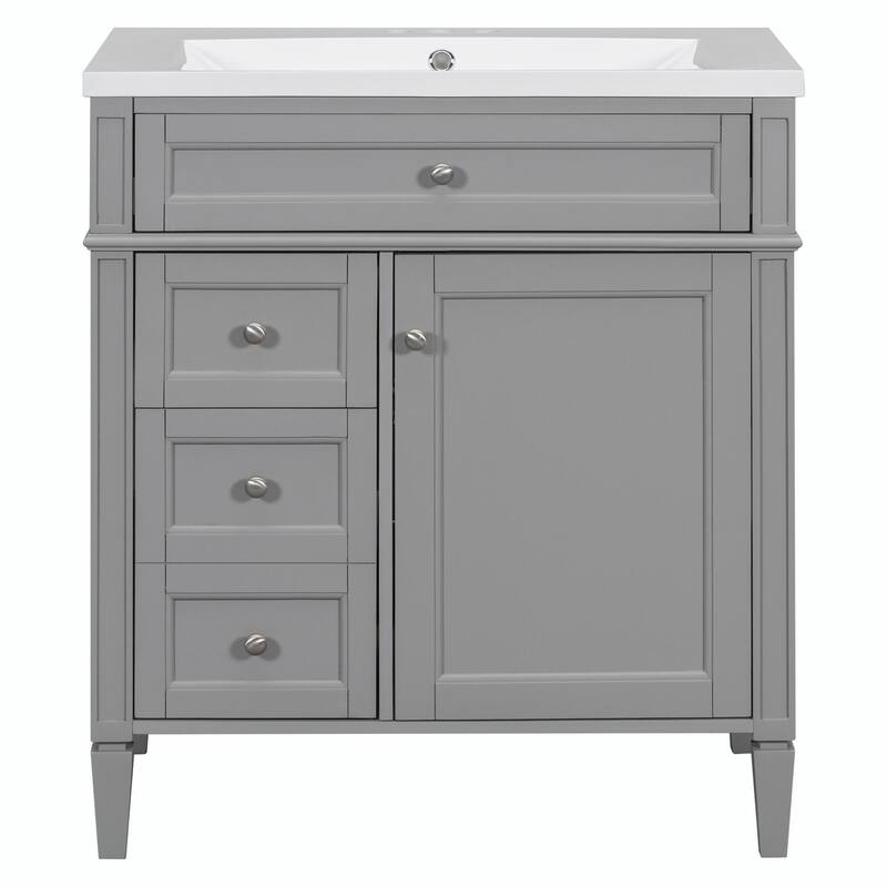 30'' Modern Bathroom Vanity with Top Sink, 2 Drawers and Tip-out Drawer