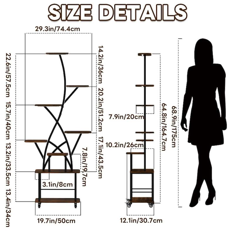 Plant Stand with Grow Light, 8 Tiered 64" Tall Plant Shelves for Multiple Plants, Large Metal Plant Shelf
