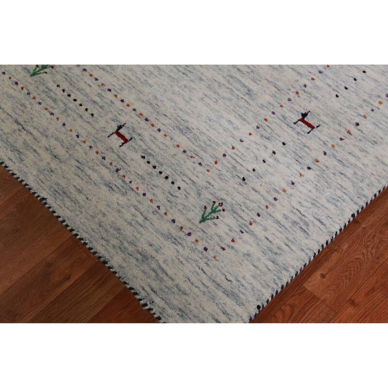 Hand Knotted Oriental 100% Wool Carpet Tribal Animal Pictorial Beige & Ivories Gabbeh Area Rug - 7' 10'' X 5' 2''