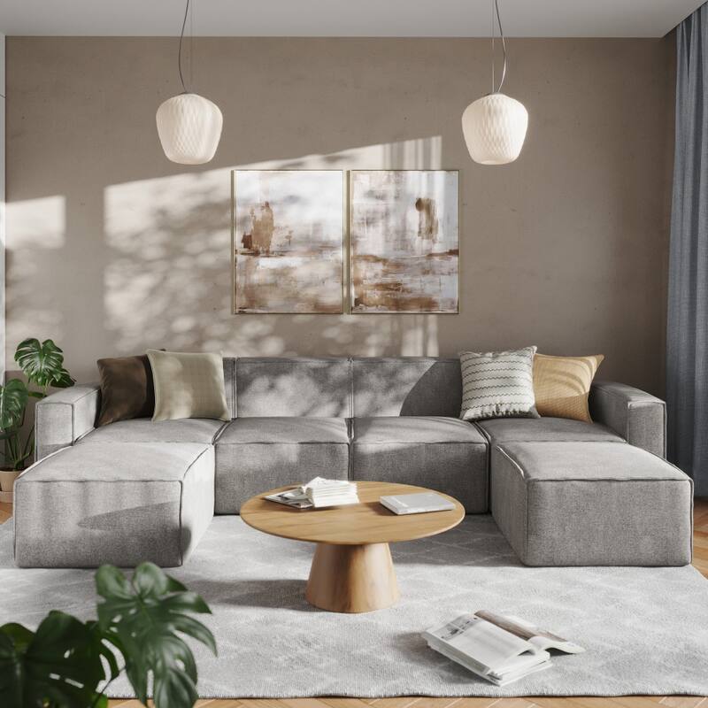 Contemporary 6 Piece Modular Sectional Sofa with 2 Ottomans - Gray