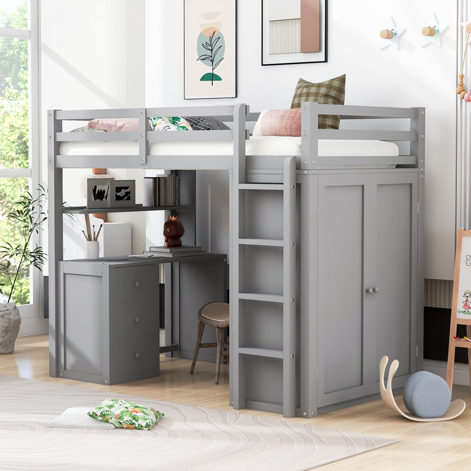 Bain twin loft bed with desk and drawers sale