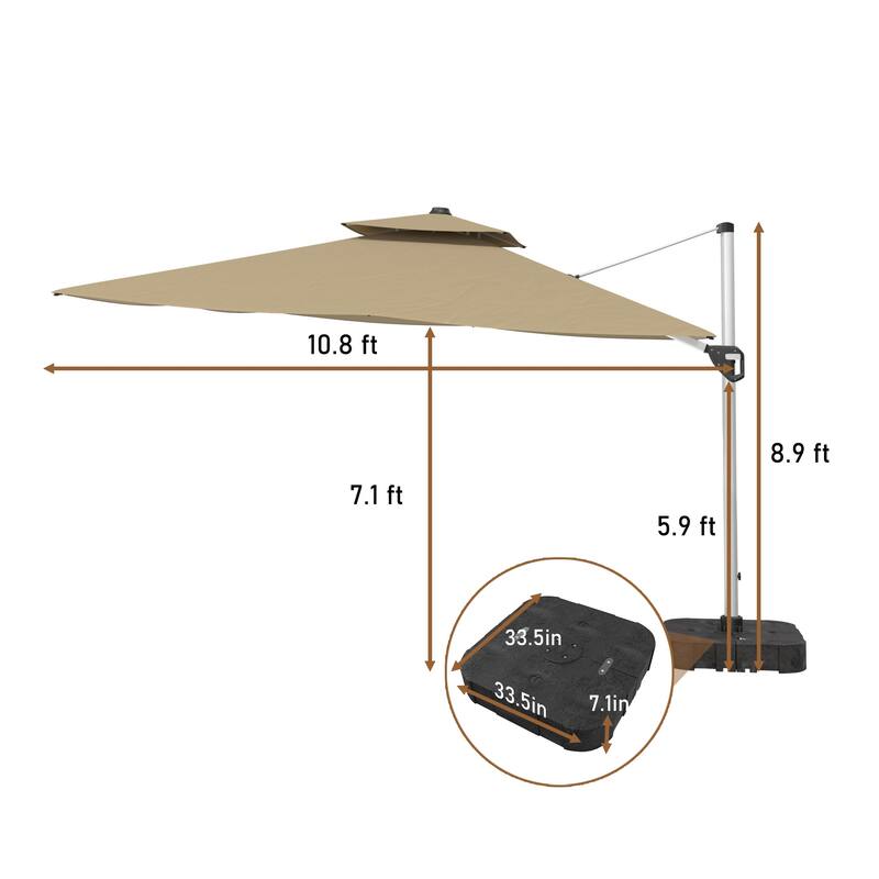 11FT Patio Umbrella Outdoor Square Double Top Umbrella with Base