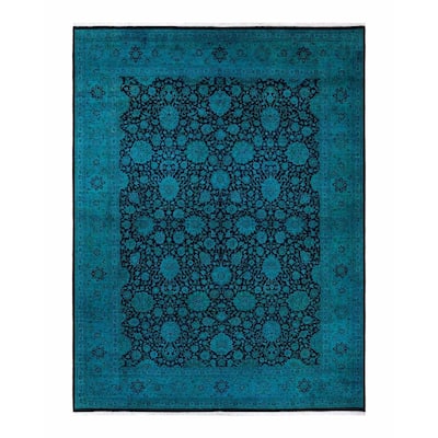 Overton Hand Knotted Wool Vintage Inspired Modern Contemporary Overdyed Black Area Rug - 9' 2" x 12' 0"