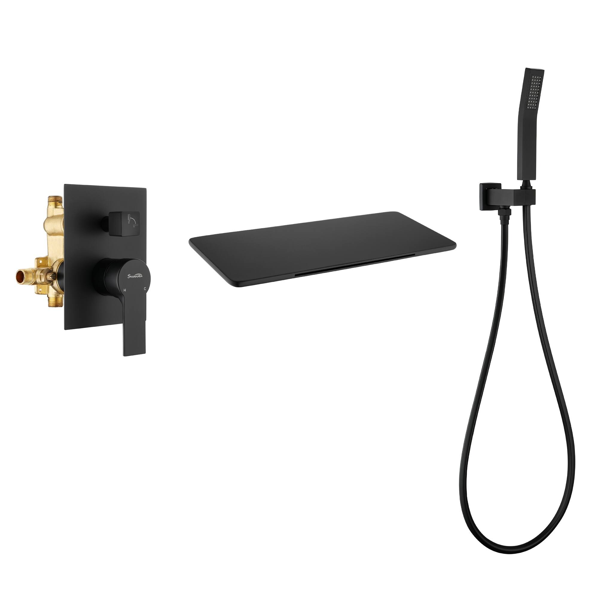 Clihome SingleHandle Wall Mount Roman Tub Faucet with Hand Shower On