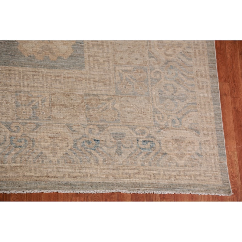 Hand Knotted Oriental 100% Wool Carpet Transitional All-Over Navy Blue & Blues Oushak Area Rug - 18' 6'' X 12' 4''