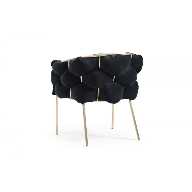 Modern Velvet Upholstered Arm Dining Chair with Brass Metal Legs and Solid Back for Living Room or Office - 32”H x 26”W x 23”D