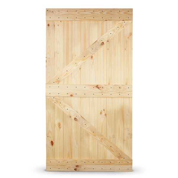 BELLEZE Knotty Wood Pine Vertical Panel Sliding DIY Barn Door Unfinished, Left Arrow 42"x84"
