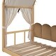 preview thumbnail 16 of 56, Wood Twin Size Bed Frame with Arched Roof, Floor Bed with Light and Curtain, Pull-out Kids Bed for Girls Boys Bedroom