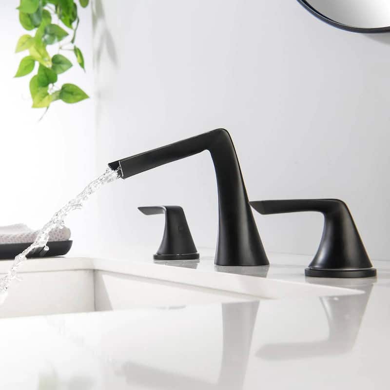 BATHLET 3 Hole 2 Handle Waterfall Bathroom Sink Faucet in Matte Black