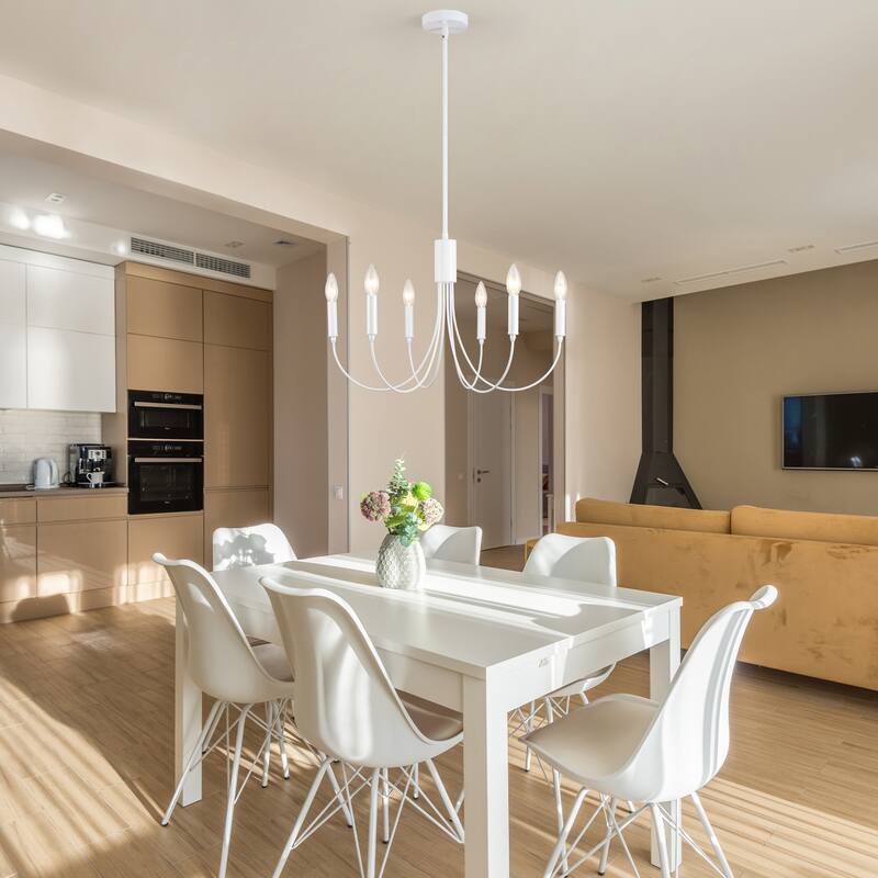 Farmhouse style 6 - Light Metal Candle Chandelier for Kitchen Dining Room - N/A